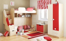 Детская комната Бэрри (Бежевый/Красный/корпус Клен) в Исилькуле - isilkul.katalogmebeli.com | фото