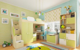 Детская комната Эппл (Зеленый/Белый/корпус Клен) в Исилькуле - isilkul.katalogmebeli.com | фото 2