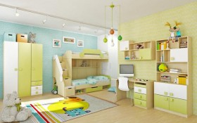 Детская комната Эппл (Зеленый/Белый/корпус Клен) в Исилькуле - isilkul.katalogmebeli.com | фото 3