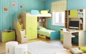 Детская комната Смайли (Желтый/Голубой/Зеленый/корпус Клен) в Исилькуле - isilkul.katalogmebeli.com | фото 2