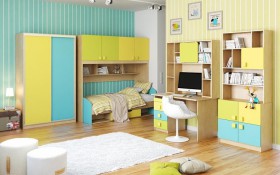 Детская комната Смайли (Желтый/Голубой/Зеленый/корпус Клен) в Исилькуле - isilkul.katalogmebeli.com | фото 3