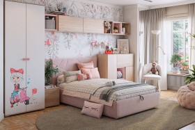 Комплект детской мебели Алина К2 Дуб мария/белый/нежно-розовый велюр в Исилькуле - isilkul.katalogmebeli.com | фото