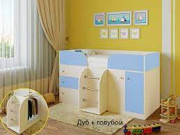 Кровать-чердак Малыш-4 Дуб молочный/Голубой в Исилькуле - isilkul.katalogmebeli.com | фото