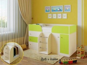 Кровать-чердак Малыш-4 Дуб молочный/Лайм в Исилькуле - isilkul.katalogmebeli.com | фото