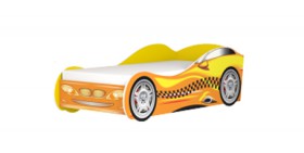 Кровать одноместная  Авто-3-2 (без матраса) с рисунком Такси Желтый в Исилькуле - isilkul.katalogmebeli.com | фото 2