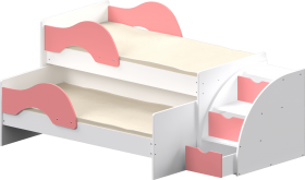 Кровать детская Матрешка выкатная с лестницей  Белый/Розовый в Исилькуле - isilkul.katalogmebeli.com | фото 1