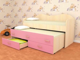Кровать детская Нимфа двухместная 2.0 Дуб молочный/Розовый в Исилькуле - isilkul.katalogmebeli.com | фото 1