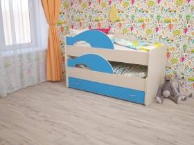 Кровать детская Радуга 1600 Млечный дуб/Голубой в Исилькуле - isilkul.katalogmebeli.com | фото