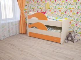 Кровать детская Радуга 1600 Млечный дуб/Оранжевый в Исилькуле - isilkul.katalogmebeli.com | фото