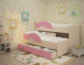 Кровать детская Радуга 1600 Млечный дуб/Розовый в Исилькуле - isilkul.katalogmebeli.com | фото