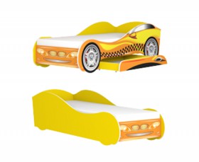 Кровать одноместная Авто-3-2 с ящиком эко (без матраса) с рисунком Такси Желтый в Исилькуле - isilkul.katalogmebeli.com | фото 4
