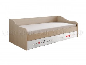 Кровать Girl Вега 0,9 м (Дуб беленый/Белый глянец/фотопечать) в Исилькуле - isilkul.katalogmebeli.com | фото 1