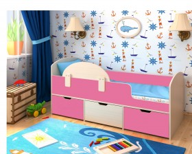 Кровать Малыш-мини Дуб молочный/Розовый в Исилькуле - isilkul.katalogmebeli.com | фото 1