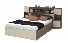 Кровать с прикроватным блоком КР 552 Спальня Basya (шимо темный/шимо светлый) в Исилькуле - isilkul.katalogmebeli.com | фото 1
