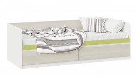 Кровать «Сканди» с 2 ящиками Дуб Гарден/Белый/Зеленый в Исилькуле - isilkul.katalogmebeli.com | фото 1