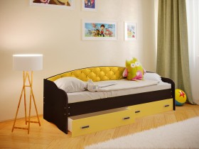 Кровать Софа-7 с мягкой спинкой (800х1900) Венге/Желтый в Исилькуле - isilkul.katalogmebeli.com | фото