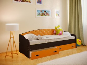 Кровать Софа-7 с мягкой спинкой (800х1900) Венге/Оранжевый в Исилькуле - isilkul.katalogmebeli.com | фото