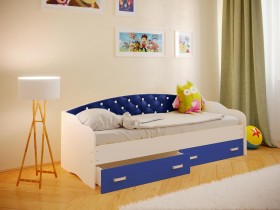 Кровать Софа-7 с мягкой спинкой со стразами (800х1900) Белый/Синий в Исилькуле - isilkul.katalogmebeli.com | фото 1