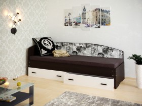 Кровать Софа-9 с мягкой спинкой с рисунком Милана (900х2000) Венге/Белый в Исилькуле - isilkul.katalogmebeli.com | фото