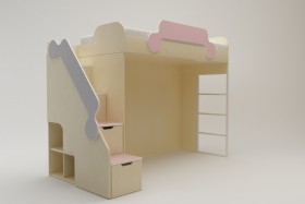 Кровать второй ярус с лестницей Грэйси (Розовый/Серый/корпус Клен) в Исилькуле - isilkul.katalogmebeli.com | фото 2