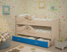 Кровать выкатная Радуга-Сафари детская 1600 Млечный дуб/Голубой в Исилькуле - isilkul.katalogmebeli.com | фото