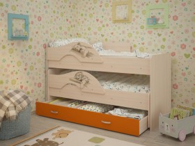 Кровать выкатная Радуга-Сафари детская 1600 Млечный дуб/Оранжевый в Исилькуле - isilkul.katalogmebeli.com | фото