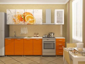 Кухонный гарнитур 1,8м Апельсин (Белый/Оранжевый металлик/Фотопечать апельсин) в Исилькуле - isilkul.katalogmebeli.com | фото 1