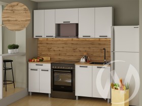 Кухня Кьяра 2.0 м с окапом (белый/карбон фарфор/26мм/дуб вотан) в Исилькуле - isilkul.katalogmebeli.com | фото