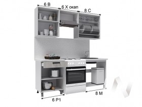 Кухня Салли 2.0 м с окапом (белый/сандал белый, серый/26 мм/дуб вотан) в Исилькуле - isilkul.katalogmebeli.com | фото 3