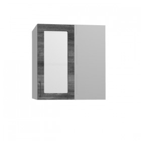 Лофт ПУС 650 шкаф верхний угловой со стеклом (Дуб бурый/корпус Серый) в Исилькуле - isilkul.katalogmebeli.com | фото
