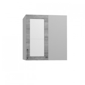 Лофт ПУС 650 шкаф верхний угловой со стеклом (Дуб майский/корпус Серый) в Исилькуле - isilkul.katalogmebeli.com | фото