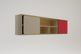 Полка между шкафами 1660 Бэрри (Бежевый/Красный/корпус Клен) в Исилькуле - isilkul.katalogmebeli.com | фото