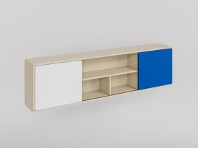 Полка между шкафами 1660 Скай (Синий/Белый/корпус Клен) в Исилькуле - isilkul.katalogmebeli.com | фото