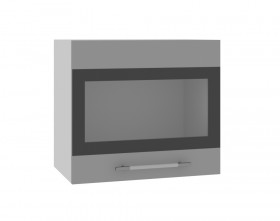 Ройс ВПГСФ 500 Шкаф верхний горизонтальный со стеклом с фотопечатью высокий (Черника софт/корпус Серый) в Исилькуле - isilkul.katalogmebeli.com | фото