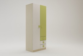 Шкаф 2-х створчатый с ящиками Эппл (Зеленый/Белый/корпус Клен) в Исилькуле - isilkul.katalogmebeli.com | фото 2