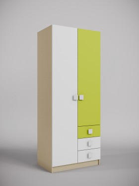 Шкаф 2-х створчатый с ящиками Эппл (Зеленый/Белый/корпус Клен) в Исилькуле - isilkul.katalogmebeli.com | фото