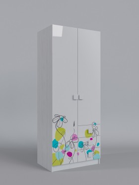 Шкаф 2-х створчатый с ящиками Флёр (Белый/корпус Выбеленное дерево) в Исилькуле - isilkul.katalogmebeli.com | фото