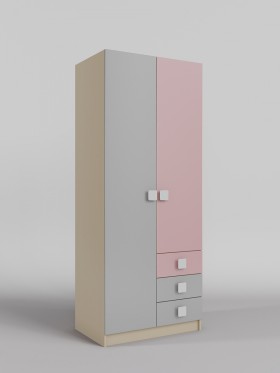 Шкаф 2-х створчатый с ящиками Грэйси (Розовый/Серый/корпус Клен) в Исилькуле - isilkul.katalogmebeli.com | фото