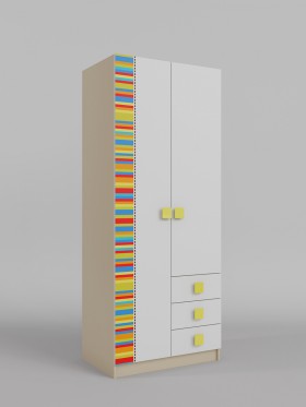Шкаф 2-х створчатый с ящиками Клаксон без машинок (Белый/корпус Клен) в Исилькуле - isilkul.katalogmebeli.com | фото 1