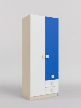 Шкаф 2-х створчатый с ящиками Скай (Синий/Белый/корпус Клен) в Исилькуле - isilkul.katalogmebeli.com | фото