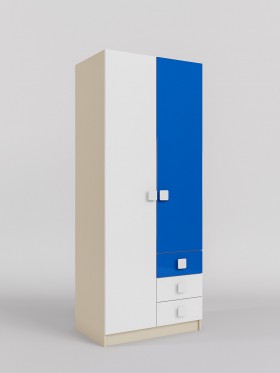 Шкаф 2-х створчатый с ящиками Скай люкс (Синий/Белый/корпус Клен) в Исилькуле - isilkul.katalogmebeli.com | фото