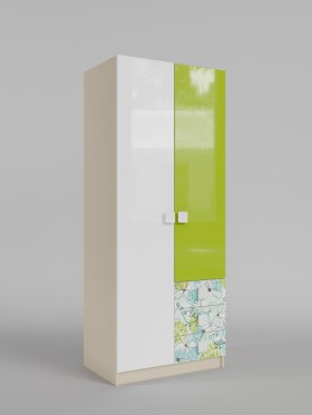 Шкаф 2-х створчатый с ящиками Твит (Белый/Зеленый/корпус Клен) в Исилькуле - isilkul.katalogmebeli.com | фото