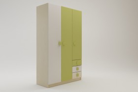 Шкаф 3-х створчатый с ящиками Эппл (Зеленый/Белый/корпус Клен) в Исилькуле - isilkul.katalogmebeli.com | фото 2