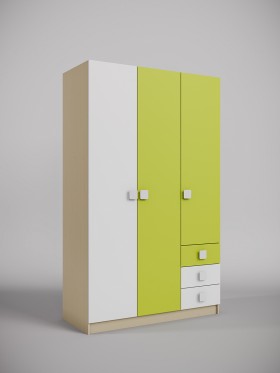 Шкаф 3-х створчатый с ящиками Эппл (Зеленый/Белый/корпус Клен) в Исилькуле - isilkul.katalogmebeli.com | фото