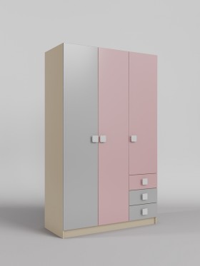Шкаф 3-х створчатый с ящиками Грэйси (Розовый/Серый/корпус Клен) в Исилькуле - isilkul.katalogmebeli.com | фото