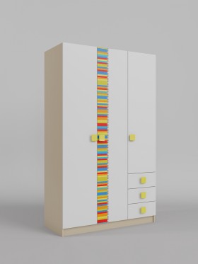 Шкаф 3-х створчатый с ящиками Клаксон без машинок (Белый/корпус Клен) в Исилькуле - isilkul.katalogmebeli.com | фото 1