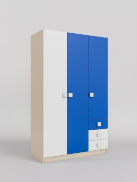Шкаф 3-х створчатый с ящиками Скай (Синий/Белый/корпус Клен) в Исилькуле - isilkul.katalogmebeli.com | фото 1