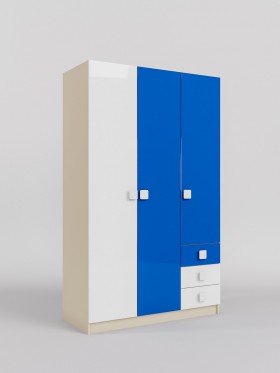 Шкаф 3-х створчатый с ящиками Скай люкс (Синий/Белый/корпус Клен) в Исилькуле - isilkul.katalogmebeli.com | фото