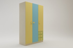 Шкаф 3-х створчатый с ящиками Смайли (Желтый/Голубой/Зеленый/корпус Клен) в Исилькуле - isilkul.katalogmebeli.com | фото 1