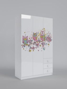 Шкаф 3-х створчатый с ящиками Совушки (Белый/корпус Выбеленное дерево) в Исилькуле - isilkul.katalogmebeli.com | фото 1